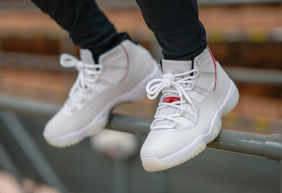 Air Jordan 11 Platinum Tint White Red Shoes - Click Image to Close